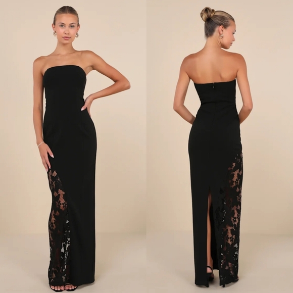 Lulus Irresistible Attitude Black Strapless Lace Column Maxi Dress L Wedding - Picture 1 of 11
